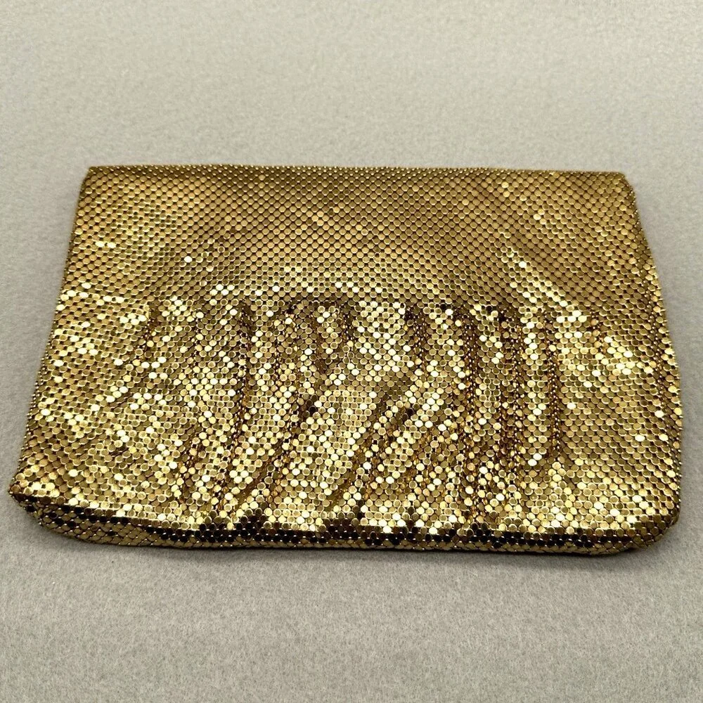 Mesh Purse Clutch Bag Gold Tone Art Deco Rhinestone Clip Vtg Whiting and Davis - Picture 12 of 14